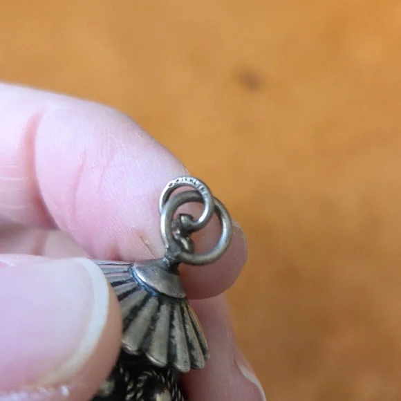 Vintage Etruscan Sterling Silver Large Purse Charm Bead Jade Pendant Focal 7gram - Picture 4 of 6